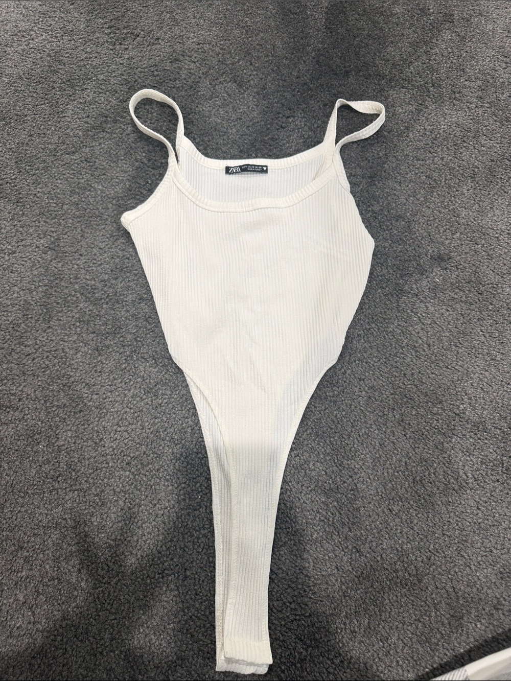 Zara Woman Cream Ribbed One-Piece Bodysuit